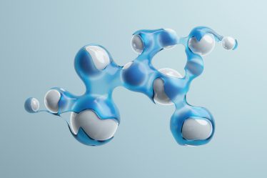 Abstrakte 3D-Darstellung einer blauen Molekülstruktur – Symbol für Peptid-Reinheit bei Histamin-Intoleranz.