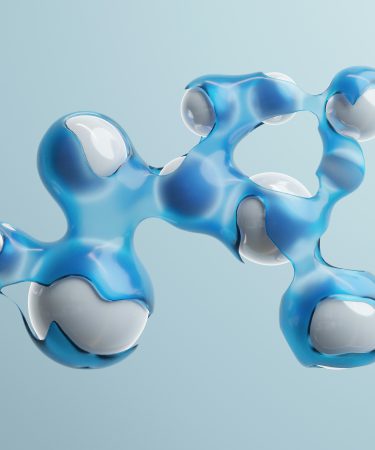 Abstrakte 3D-Darstellung einer blauen Molekülstruktur – Symbol für Peptid-Reinheit bei Histamin-Intoleranz.